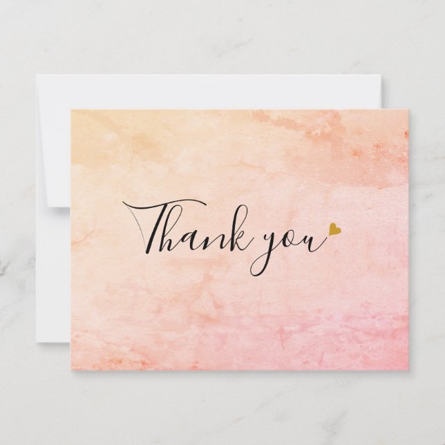 Elegant Watercolor Marble Script Gold Heart Thank You Card (Front)