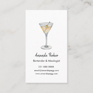 Elegant watercolor Martini bartender, Mixologist Business Card