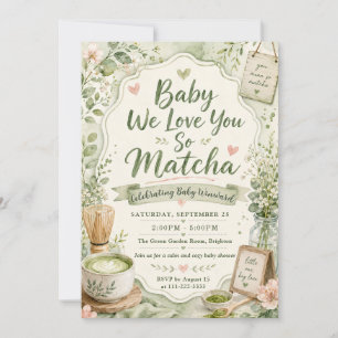 Elegant Watercolor Matcha Baby Shower Invitation