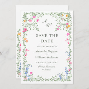 Elegant Watercolor Meadow Wildflower Wedding Save The Date