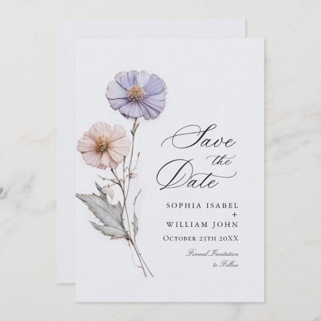 Elegant Watercolor Meadow Wildflower Wedding Save The Date (Front/Back)