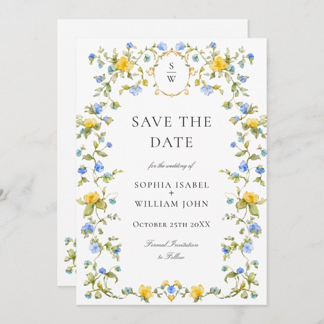 Elegant Watercolor Meadow Wildflower Wedding Save The Date (Front/Back)