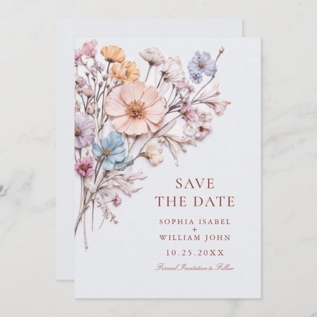 Elegant Watercolor Meadow Wildflower Wedding Save The Date (Front/Back)