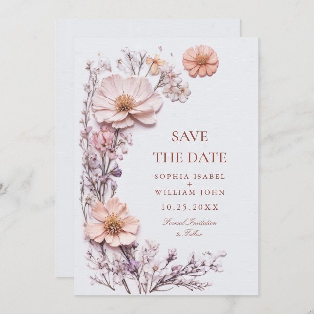 Elegant Watercolor Meadow Wildflower Wedding Save The Date (Front/Back)