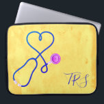 Elegant Watercolor Medical Doctor or Nurse Yellow Laptop Sleeve<br><div class="desc">Lovely yellow watercolor textured look background accented by a stethoscope shaped like a heart. Nurses,  doctors and medical industry professionals will love this computer sleeve. Monogram with initials or title.</div>