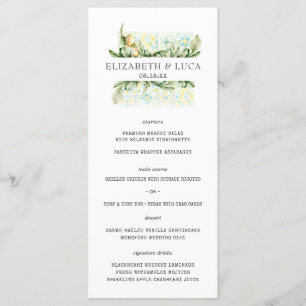 Elegant Watercolor Mediterranean Olive Wedding Menu