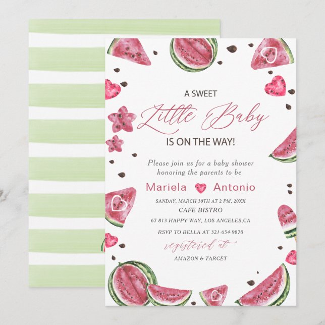 Elegant  Watercolor Melon Baby Shower Invitation (Front/Back)