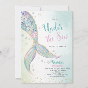 Elegant Watercolor Mermaid Tail Under 2Th Birthday Invitation