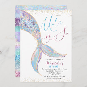 Elegant Watercolor Mermaid Tail Under 5 th Birthda Invitation