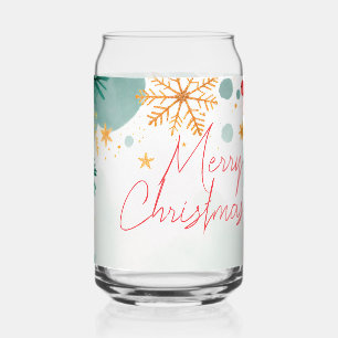 Elegant Watercolor Merry Christmas Can Glass