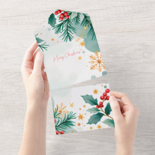 Elegant Watercolor Merry Christmas Card – Leaves