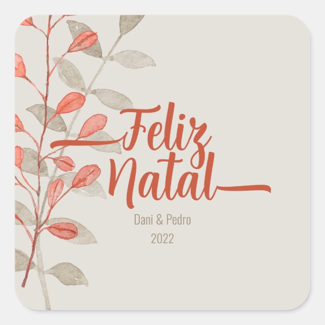 Elegant Watercolor Merry Christmas Feliz Natal Gif Square Sticker (Front)