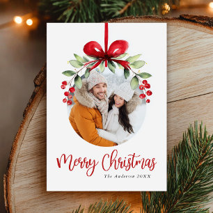 Elegant Watercolor Merry Christmas Photo Holiday Card