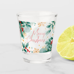 Elegant Watercolor Merry Christmas Shot Glass