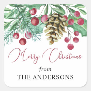 Elegant Watercolor Merry Christmas Square Sticker