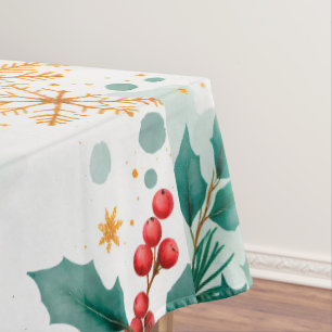 Elegant Watercolor Merry Christmas Tablecloth 