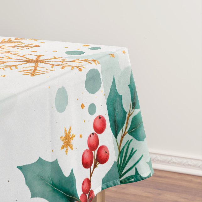 Elegant Watercolor Merry Christmas Tablecloth  (In Situ)