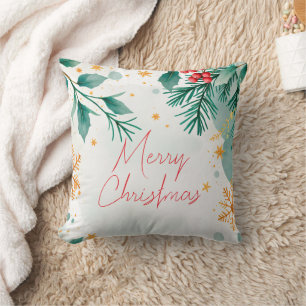 Elegant Watercolor Merry Christmas Throw Pillow 