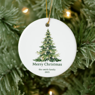 Elegant Watercolor Merry Christmas Tree Non-Photo Ceramic Tree Decoration