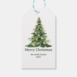 Elegant Watercolor Merry Christmas Tree Non-Photo Gift Tags