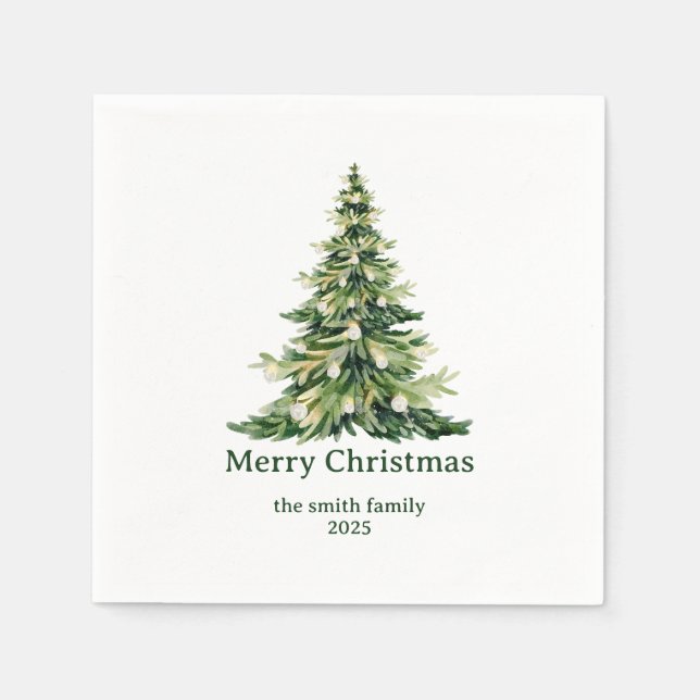 Elegant Watercolor Merry Christmas Tree Non-Photo Napkin (Front)