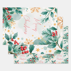 Elegant Watercolor Merry Christmas Wrapping Paper