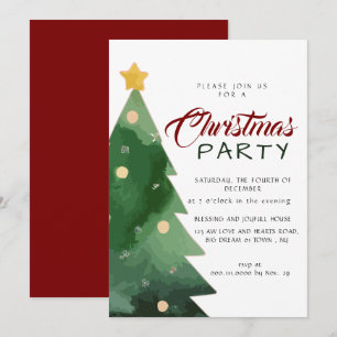 Elegant Watercolor Minimalist Christmas Party Invitation