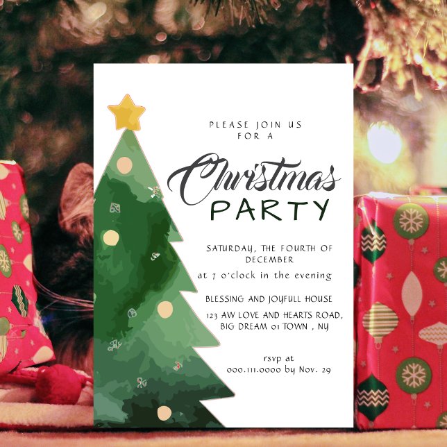 Elegant Watercolor Minimalist Christmas Party Invitation (Creator Uploaded)