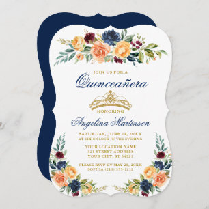 Elegant Watercolor Mixed Floral Blue Quinceanera Invitation