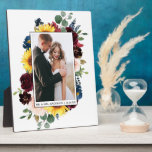 Elegant Watercolor Mixed Floral Wedding Photo Plaque<br><div class="desc">Elegant Watercolor Burgundy Pink Floral and Greenery Bride and Groom Wedding Photo Plaque includes burgundy and pink roses,  blue flowers,  sunflowers,  botanical greenery and eucalyptus leaves.</div>