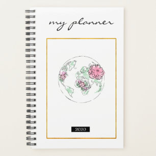 Elegant  Watercolor Modern Chic Pink Globe Planner
