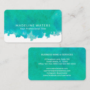 Elegant Watercolor Modern Minimalsit Blue Green Business Card