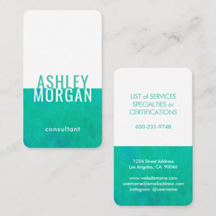 Elegant Watercolor Modern Minimalsit Teal Vertical Business Card