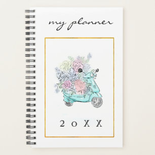 Elegant  Watercolor Modern Mint Flowers Golg Bike  Planner