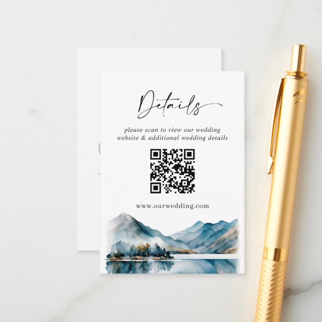 Elegant Watercolor Mountain Forest Details Enclosure Card (Front/Back In Situ)