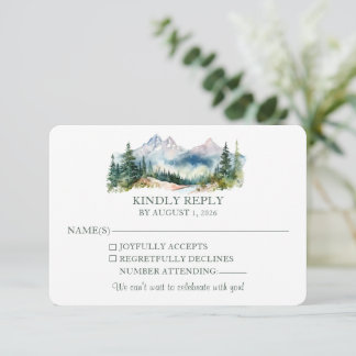 Elegant Watercolor Mountain Wedding RSVP Card