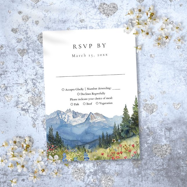 Elegant Watercolor Mountain Wildflower Wedding RSVP Card (Elegant Watercolor Mountain Wildflower Wedding RSVP Card)