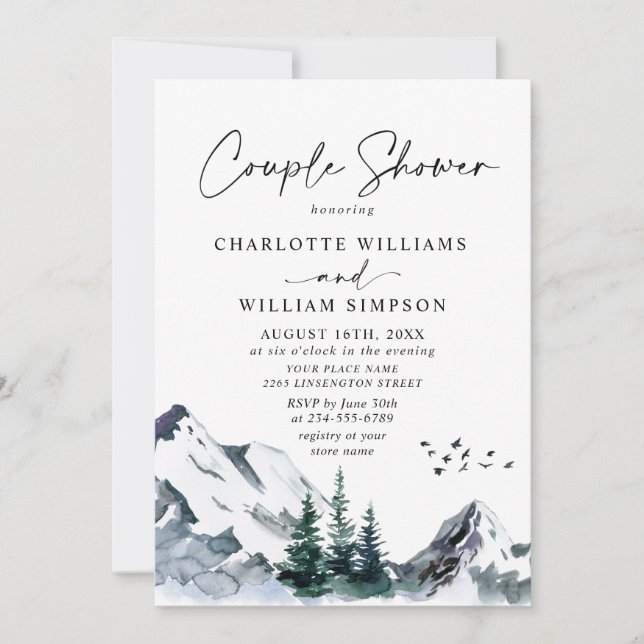 Elegant Watercolor Mountains Couple Shower  Invitation (Front)