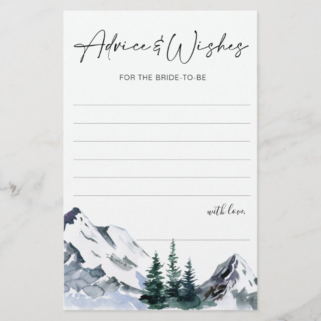 Elegant Watercolor Mountains Forest Advice Card (Front)
