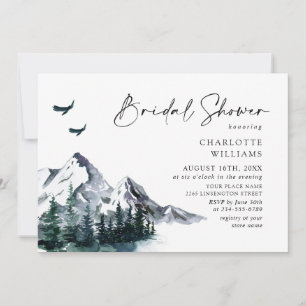 Elegant Watercolor Mountains Forest Bridal Shower Invitation
