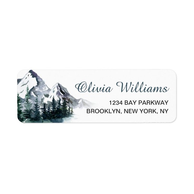 Elegant Watercolor Mountains Forest Landscape Labe (Front)