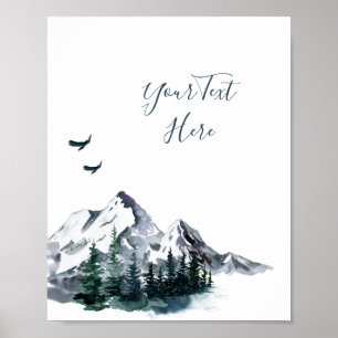 Elegant Watercolor Mountains Forest Landscape Post Poster