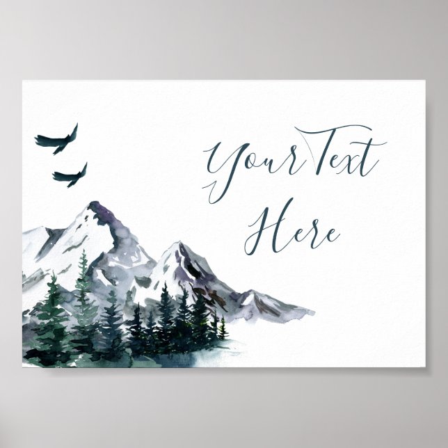Elegant Watercolor Mountains Forest Landscape Poster (Front)