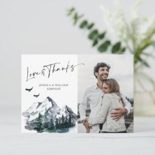 Elegant Watercolor Mountains Forest PHOTO Wedding  Thank You Card