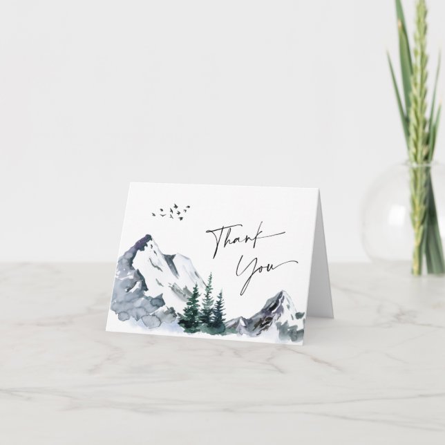 Elegant Watercolor Mountains Forest  Thank You Card (Front)
