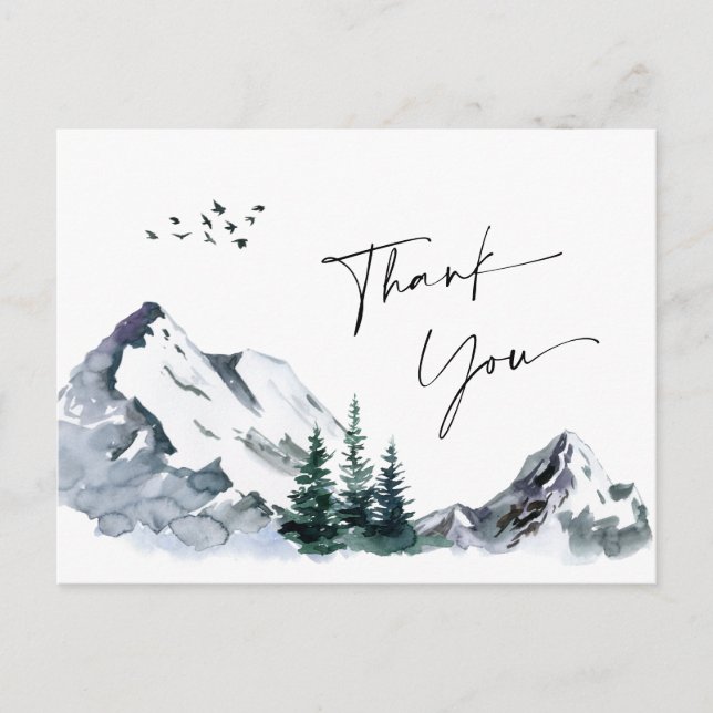 Elegant Watercolor Mountains Forest Thank You  Postcard (Front)