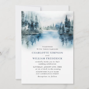 Elegant Watercolor Mountains Forest Wedding Invitation