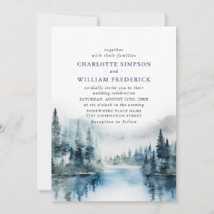 Elegant Watercolor Mountains Forest Wedding Invitation