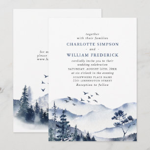 Elegant Watercolor Mountains Forest Wedding Invitation
