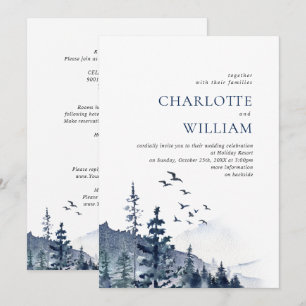 Elegant Watercolor Mountains Forest Wedding Invitation